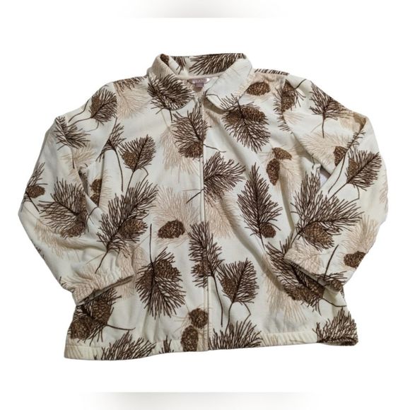 White Stag Sweaters Pinecone Pine Treeprint Full Zip Fleece Jacket